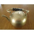 VINTAGE SMALL BRASS ORNAMENTAL TEAPOT/KETTLE WITH WOODEN HANDLE
