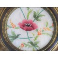 VINTAGE/ANTIQUE DELICATELY EMBROIDERED FLOWERS IN SOLID BRASS FRAME MADE IN ENGLAND