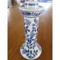 TWO VERY ATTRACTIVE, NICE-SIZED BLUE AND WHITE PORCELAIN CANDLESTICKS