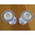 TWO VERY ATTRACTIVE, NICE-SIZED BLUE AND WHITE PORCELAIN CANDLESTICKS