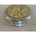 SO SPECIAL - ANTIQUE SILVER PLATED AND BRASS ROSARY BOX CONTAINING ROSARY AND OLD MEDALLION