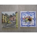 TWO VINTAGE HAND PAINTED PORTUGUESE TILES