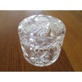 A NICE-SIZED, HEAVY  CRYSTAL DRESSING TABLE TRINKET HOLDER - EXCELLENT CONDITION