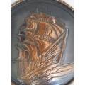 COPPER PLAQUE WALL HANGING DEPICTING OLD SAILING SHIP