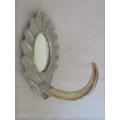 ANTIQUE AND UNIQUE - SILVER METAL FRAMED MIRROR WITH WARTHOG TOOTH HOOK/HANDLE