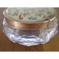 VINTAGE PRESSED GLASS TRINKET BOX WITH HAND PAINTED LID