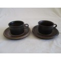 RARE!! TWO VINTAGE ARABIA RUSKA, FINLAND EXPRESSO COFFEE CUPS AND SAUCERS
