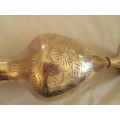 VINTAGE HAND ETCHED INDIAN BRASS VASE WITH RUFFLED EDGE (PLEASE DISREGARD REFLECTIONS)