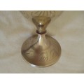 VINTAGE HAND ETCHED INDIAN BRASS VASE WITH RUFFLED EDGE (PLEASE DISREGARD REFLECTIONS)