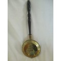VINTAGE DMJ, ENGLAND BRASS SILENT BUTLER/TABLE CRUMB CATCHER ENGRAVED WITH OLD SAILING SHIP