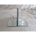 SO DELICATE AND ENCHANTING - GLASS SWANS ON A PAIR OF MIRROR STANDS -  LITTLE CARD/DIARY STANDS?