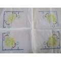 VINTAGE HAND EMBROIDERED CROSS STITCH CLOTH WITH FLORAL DESIGN AND HAND CROCHETED BORDER