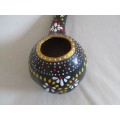 ORNATELY DECORATED NATURAL CALABASH - SIGNED BY ARTIST