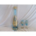 BEAUTIFUL COLOUR - VINTAGE HAND PAINTED MURANO? GLASS AND DECANTER SET - MADE IN ITALY