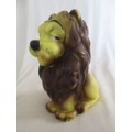 LARGE VINTAGE RUBBER SQUEEKY TOY LION WITH SAD EYES AND LICKING HIS LIPS - SQUEEKER STILL WORKING
