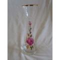A BEAUTIFUL VINTAGE GLASS VASE HAND PAINTED WITH PINK ROSE