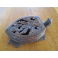 TWO VINTAGE MALAYAN TURTLES - TRINKET BOX AND CANDLE/INCENSE HOLDER PLUS TINY STONE & BRASS TORTOISE