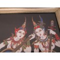 CLOTH ART FROM THAILAND - TWO THAI THEPHANOM PLAYING MUSICAL INSTRUMENTS