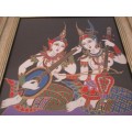 CLOTH ART FROM THAILAND - TWO THAI THEPHANOM PLAYING MUSICAL INSTRUMENTS