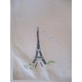 UNUSUAL VINTAGE  HAND EMBROIDERED CLOTH WITH SCENES OF PARIS