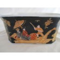 A VINTAGE ORIENTAL CERAMIC BONSAI PLANTER WITH FIGURES IN DRAGON BOAT - UNUSUAL MARKING ON BASE