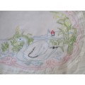 A PRETTY HAND EMBROIDERED CLOTH - SWAN IN POND