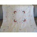 AN AWESOME LARGE EMBROIDERED TABLE CLOTH WITH DETAILED EMBROIDERY AND IN EXCELLENT CONDITION