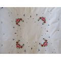 AN AWESOME LARGE EMBROIDERED TABLE CLOTH WITH DETAILED EMBROIDERY AND IN EXCELLENT CONDITION