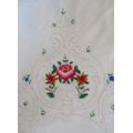 AN AWESOME LARGE EMBROIDERED TABLE CLOTH WITH DETAILED EMBROIDERY AND IN EXCELLENT CONDITION