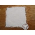 THREE UNUSUAL SMALL VINTAGE CLOTHS WITH DELICATELY HAND CROCHETED BORDERS