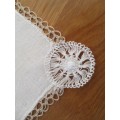 THREE UNUSUAL SMALL VINTAGE CLOTHS WITH DELICATELY HAND CROCHETED BORDERS