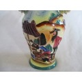 VINTAGE MAJOLICA /FAIENCE VASE WITH RAISED DETAIL AND SQUIRREL HANDLES