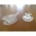 EXQUITE SMALL CRYSTAL SAUCE BOAT AND LIDDED MINT DISH