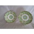 TWO VINTAGE 1930`s ROYAL ALBERT `PAISLEY SHAWL` SAUCERS TO DISPLAY - ONE WITH STAND, ONE WITH HANGER