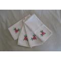 FOUR PRETTY EMBROIDERED COTTON/LINEN  WITH PINK ROSES