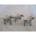 HAND MADE IN SOUTH AFRICA - THREE SMALL WELL MADE, VERY CUTE GLAZED ART POTTERY ZEBRAS