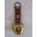 SMALL VINTAGE BRASS SWISS COW BELL WITH EMBROIDERED STRAP