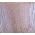 A DELICATE, FEMININE POWDER PINK SHAWL WITH LONG TASSELS AND SILVER STRANDS