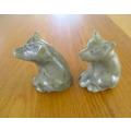 COLLECTABLE INUIT ART - TWO CARVED CANADIAN SOAPSTONE BEAR CUBS - THORN ARTS, BRITISH COLUMBIA