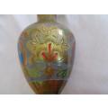 Large Mid century Indian brass vase - beautifully etched and with vivid enameled design
