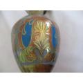 Large Mid century Indian brass vase - beautifully etched and with vivid enameled design
