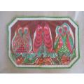 Sericraft hand printed placemat with three owls