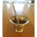 A nice-sized, heavy solid brass mortar and pestle