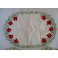 A set of five cloths - appliqued and embroidered with pretty Dutch tulips