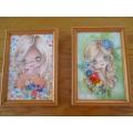 Two pretty small vintage prints of wide-eyed girls