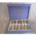 Set 5 - six Eetrite 24ct gold plated cake forks with rose decal in promotional box - great condition