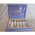 Set 6 - six Eetrite 24ct gold plated cake forks with rose decal in promotional box - great condition