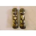 Two very old carved bone Luba/Songwe, Congo potion holders/talismans with original stoppers
