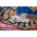 Huge vintage velvet tapestry wall hanging - cats playing chess