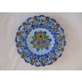 Vintage hand painted Alcobaca, Portugal reticulated display plate with detailed floral design